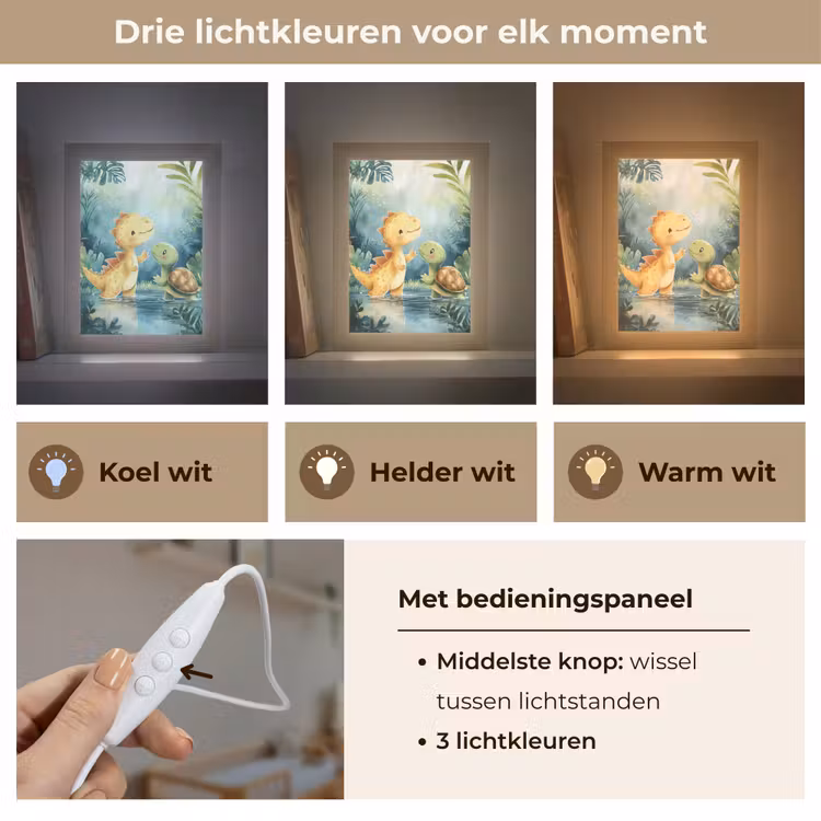 Dinosaurus - Schildpad - Illustratie - Aquarel Light Box met kabel klein -USP_lichtkleurNL