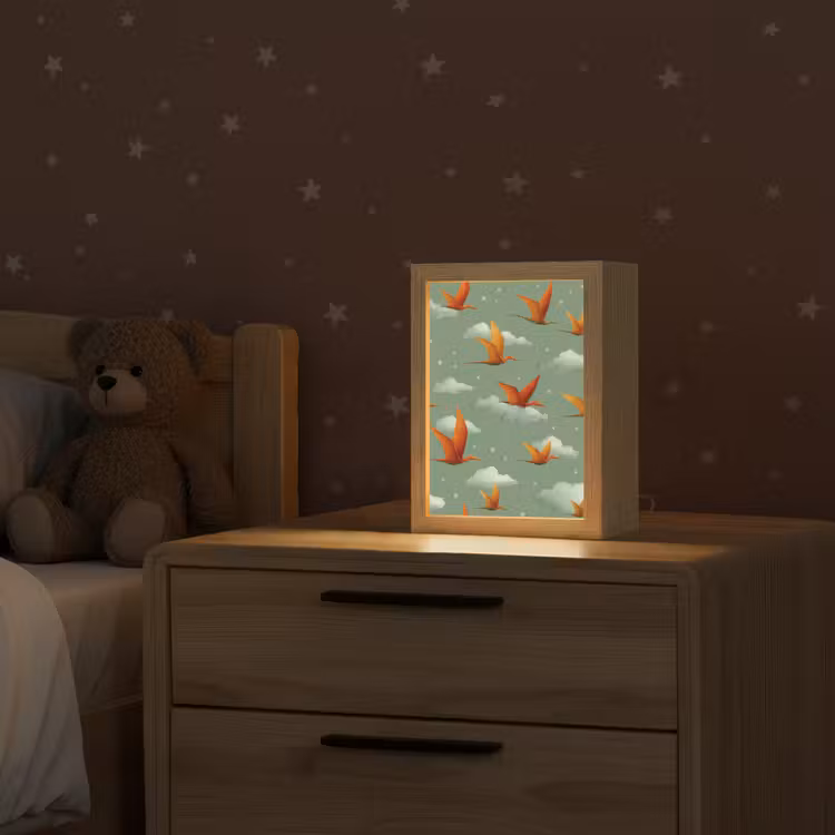 Dinosaurussen - Wolken - Sterren - Oranje Light Box met kabel klein -sfeer1_kind