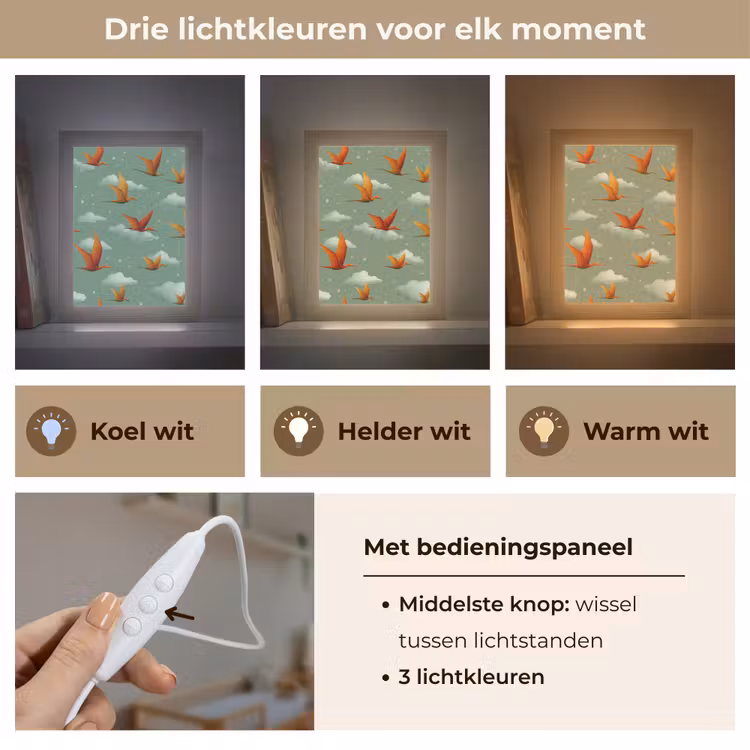 Dinosaurussen - Wolken - Sterren - Oranje Light Box met kabel klein -USP_lichtkleurNL