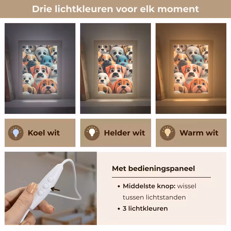 Hond - Dieren - Patronen - Bruin - Meiden - Jongens Light Box met kabel klein -USP_lichtkleurNL