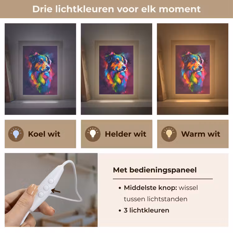 Hond - Kleurrijk - Dier - Dierenhoofd Light Box met kabel klein -USP_lichtkleurNL