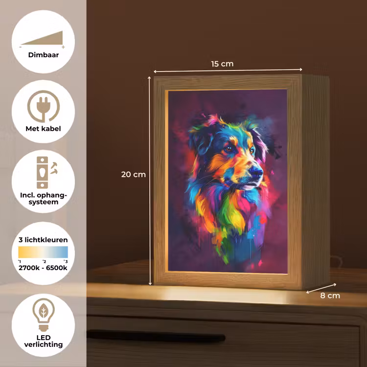 Hond - Kleurrijk - Dier - Dierenhoofd Light Box met kabel klein -USP_NL