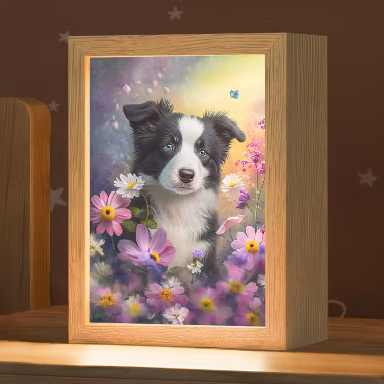 Hond - Bloemen - Natuur - Puppy - Bordercollie Light Box met kabel klein -zzz_3d_website