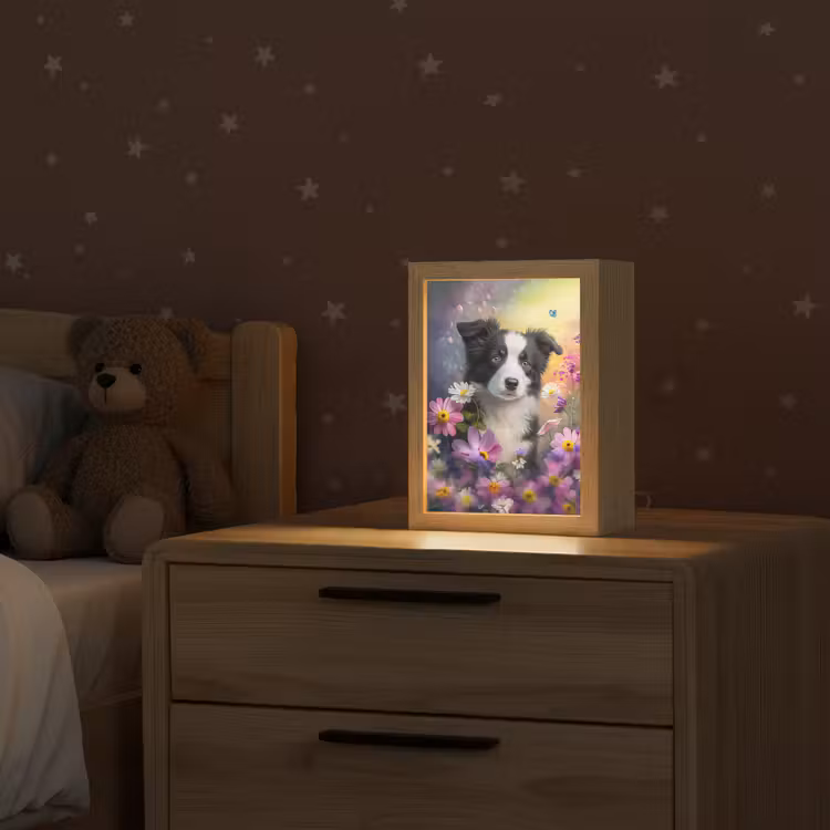 Hond - Bloemen - Natuur - Puppy - Bordercollie Light Box met kabel klein -sfeer1_kind