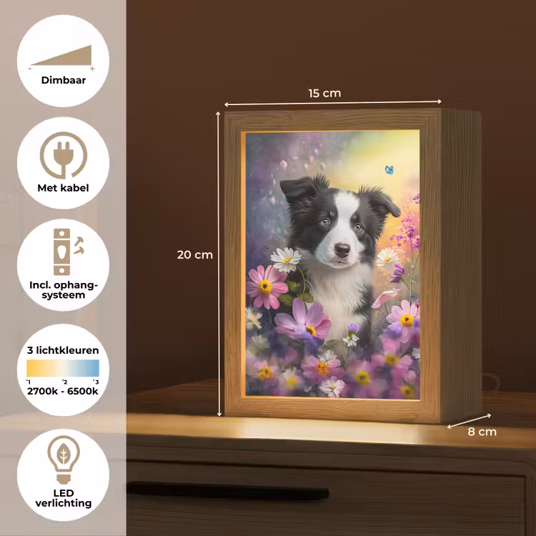 Hond - Bloemen - Natuur - Puppy - Bordercollie Light Box met kabel klein -USP_NL