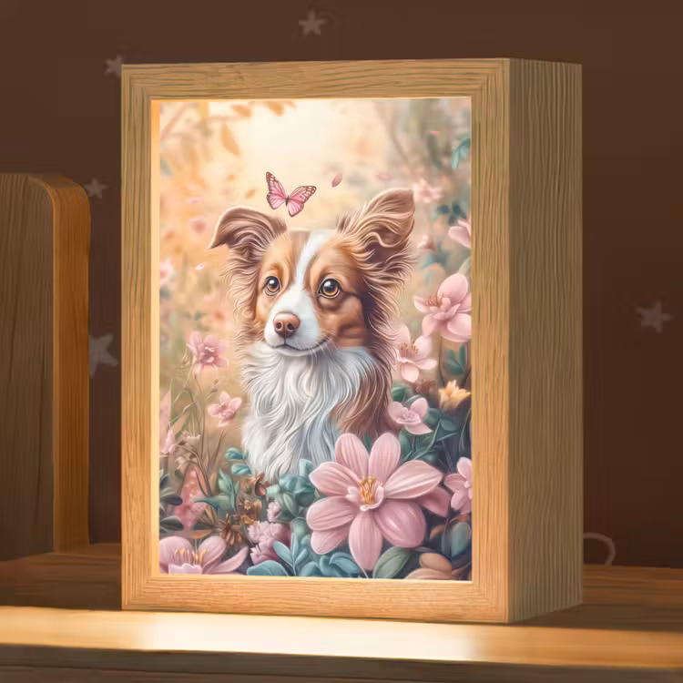 Hond - Bloemen - Roze Light Box met kabel klein -zzz_3d_website