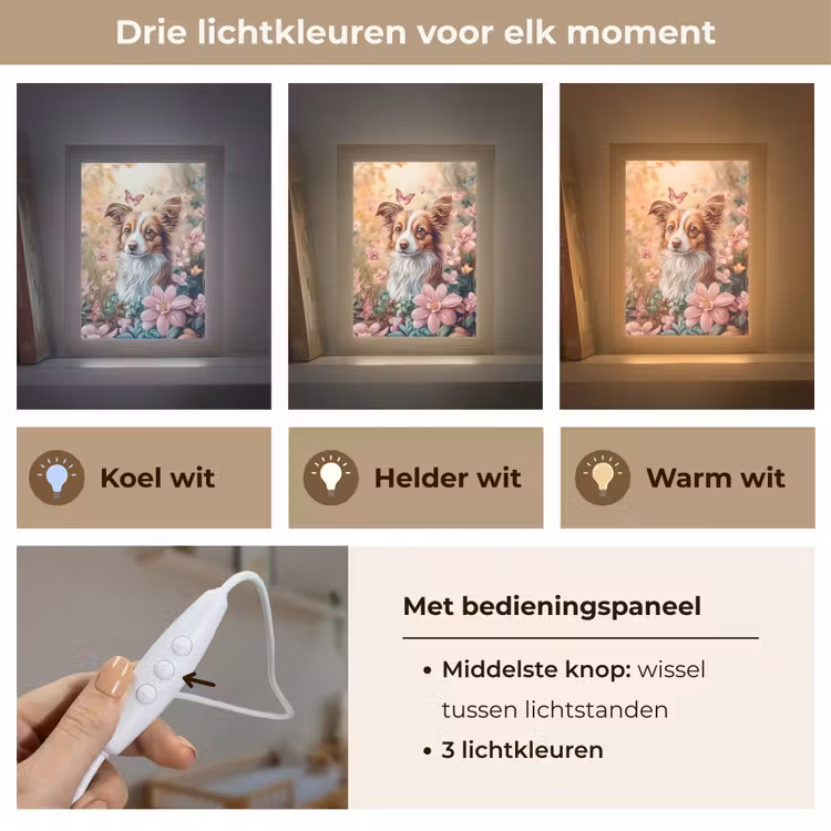 Hond - Bloemen - Roze Light Box met kabel klein -USP_lichtkleurNL