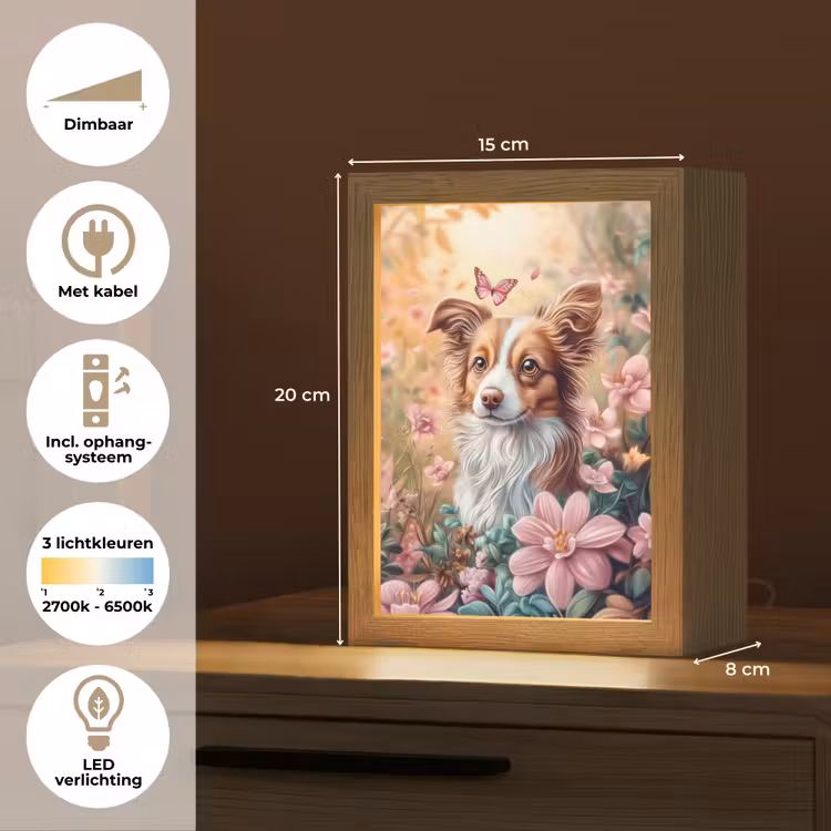 Hond - Bloemen - Roze Light Box met kabel klein -USP_NL