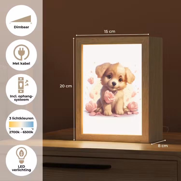 Hond - Bloemen - Roze - Meisjes - Kind Light Box met kabel klein -USP_NL