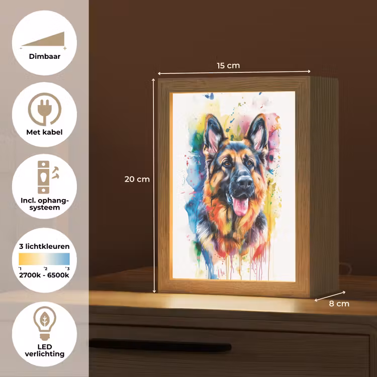 Hond - Verf - Dieren - Kleurrijk - Duitse Herder Light Box met kabel klein -USP_NL