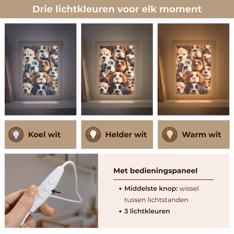 Hond - Patronen - Dieren - Bruin - Meisje - Jongen Light Box met kabel klein -USP_lichtkleurNL