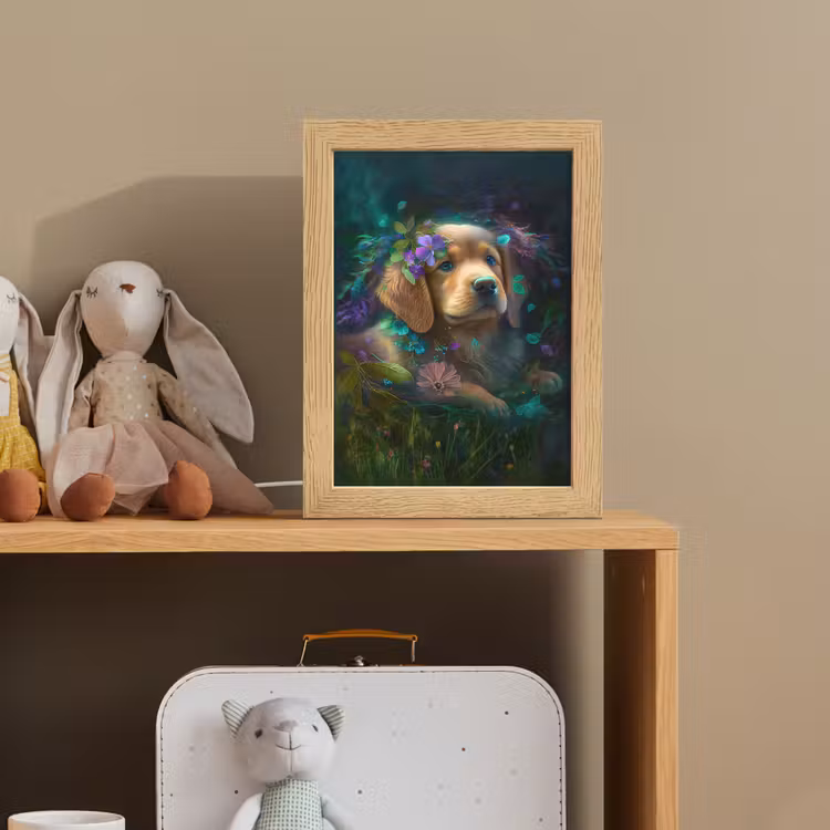 Hond - Puppy - Bloemen - Natuur - Golden retriever Light Box met kabel klein -sfeer2_kind