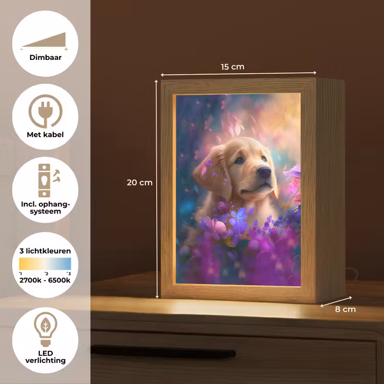 Hond - Puppy - Zon - Bloemen - Golden retriever Light Box met kabel klein -USP_NL