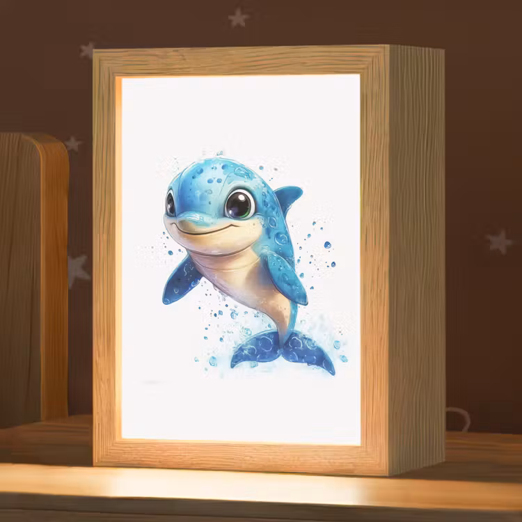 Dolfijn - Blauw - Water - Druppels Light Box met kabel klein -zzz_3d_website