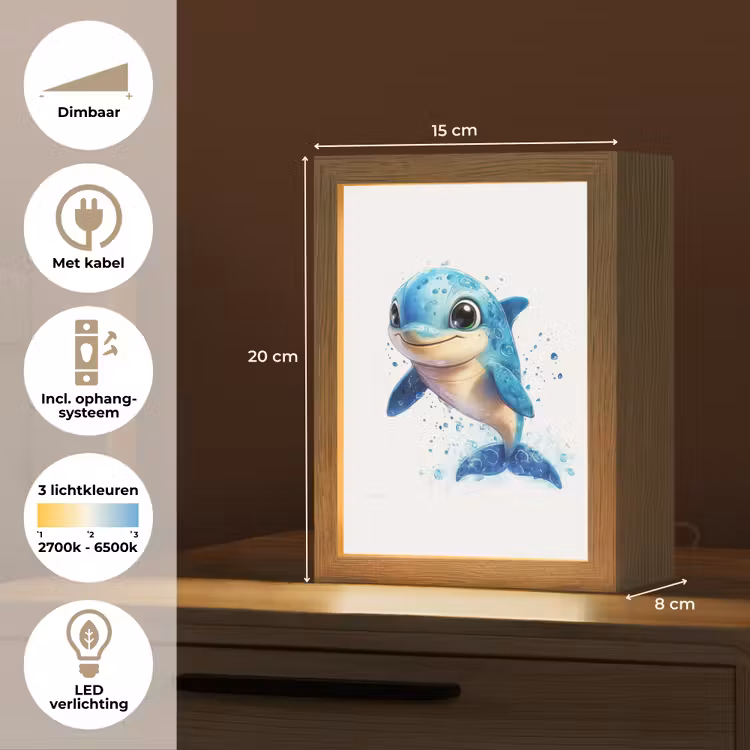 Dolfijn - Blauw - Water - Druppels Light Box met kabel klein -USP_NL