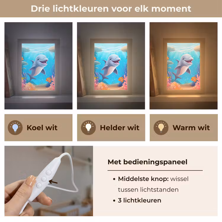 Dolfijn - Zeedieren - Onderwater - Kinderen - Meisjes Light Box met kabel klein -USP_lichtkleurNL