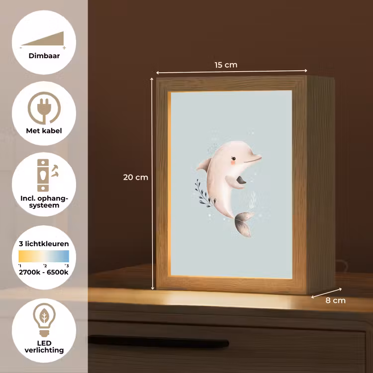 Dolfijn - Zeewier - Grijs Light Box met kabel klein -USP_NL