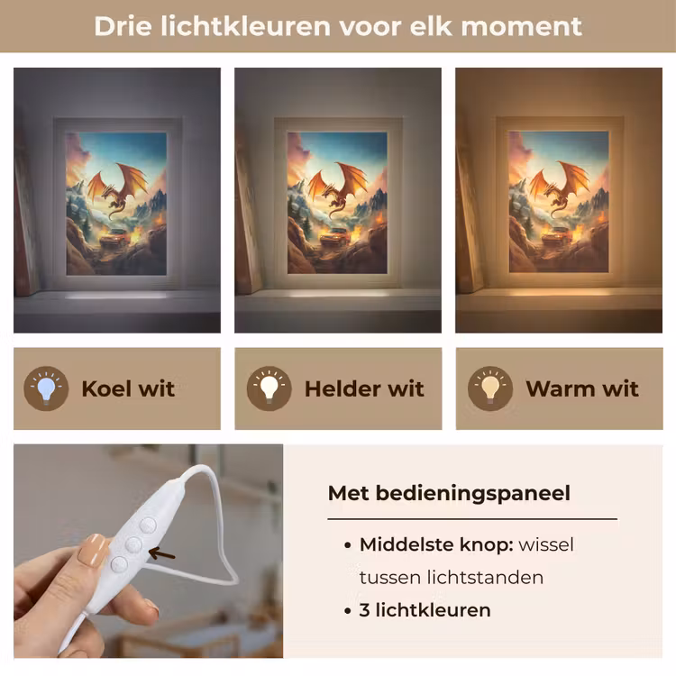 Draak - Auto - Bergen - Vuur Light Box met kabel klein -USP_lichtkleurNL