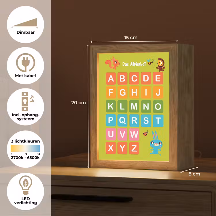 Educatief - Alfabet leren - Groen - Bosdieren - Letters Light Box met kabel klein -USP_NL