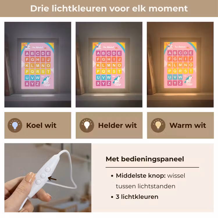 Educatief - Alfabet leren - Roze - Eenhoorn - Letters Light Box met kabel klein -USP_lichtkleurNL