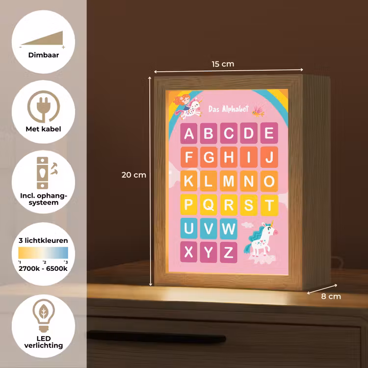 Educatief - Alfabet leren - Roze - Eenhoorn - Letters Light Box met kabel klein -USP_NL