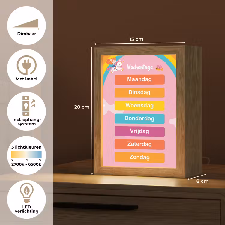 Educatief - Dagen van de week - Eenhoorn - Leren - Meisjes Light Box met kabel klein -USP_NL