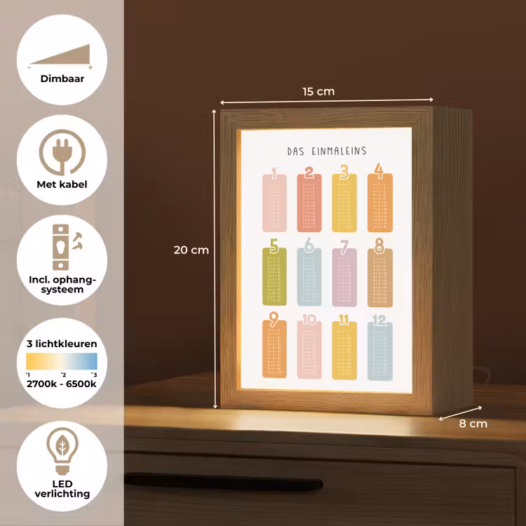 Educatief - Leren rekenen - Kleurrijk - Vermenigvuldigingstabel Light Box met kabel klein -USP_NL