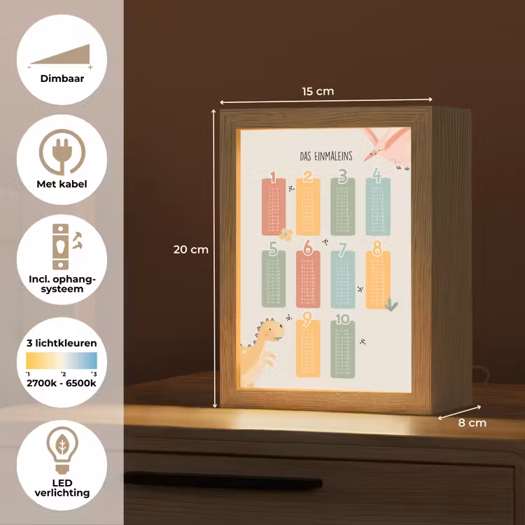 Educatief - Leren rekenen - Dino - Vermenigvuldigingstabel Light Box met kabel klein -USP_NL