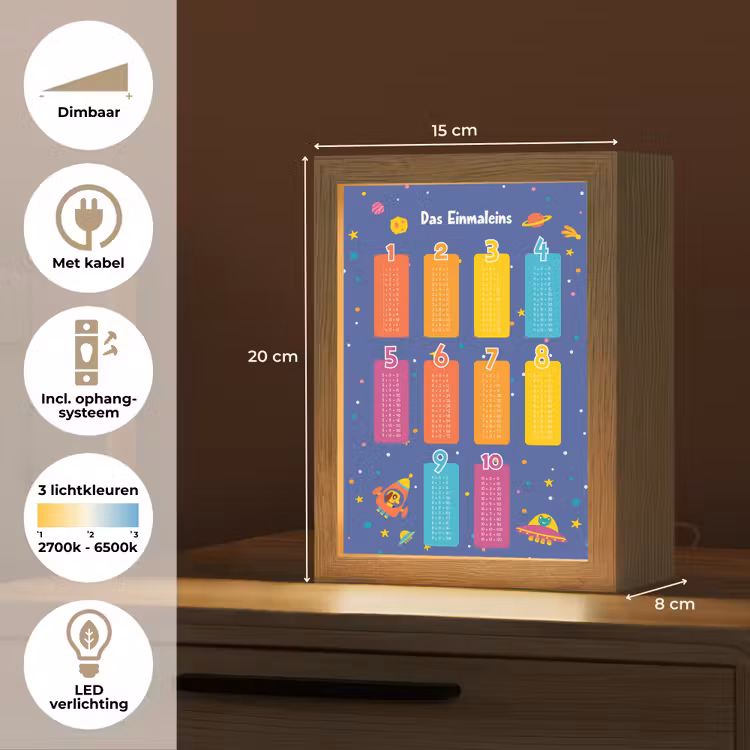 Educatief - Leren rekenen - Ruimte - Vermenigvuldigingstabel Light Box met kabel klein -USP_NL