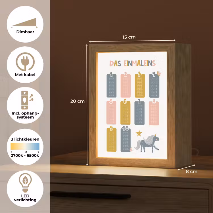 Educatief - Leren rekenen - Eenhoorn - Vermenigvuldigingstabel Light Box met kabel klein -USP_NL