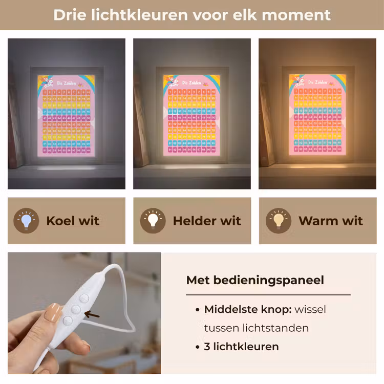 Educatief - Leren tellen - Regenboog - Eenhoorn - Getallen Light Box met kabel klein -USP_lichtkleurNL