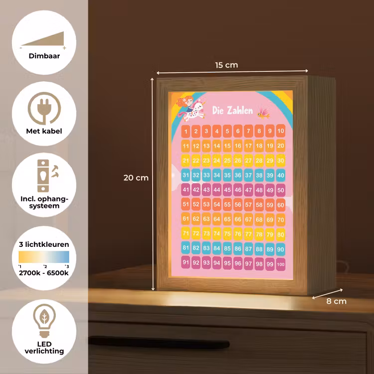 Educatief - Leren tellen - Regenboog - Eenhoorn - Getallen Light Box met kabel klein -USP_NL