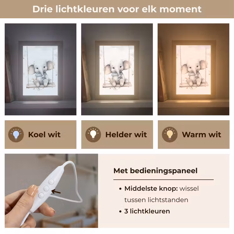 Olifant - Dier - Kinderen Light Box met kabel klein -USP_lichtkleurNL