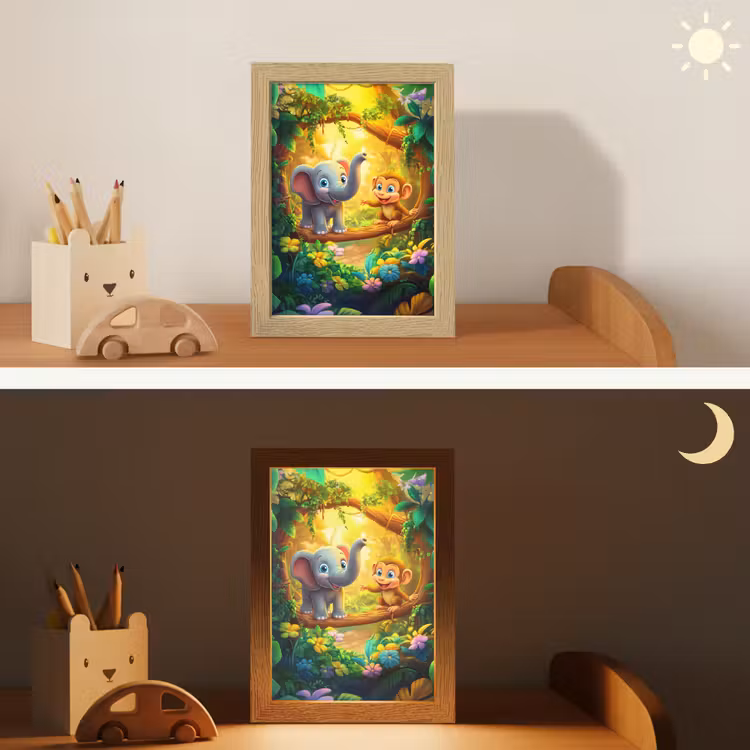 Olifant - Appje - Jungle - Kleurrijk Light Box met kabel klein -sfeer3_kind