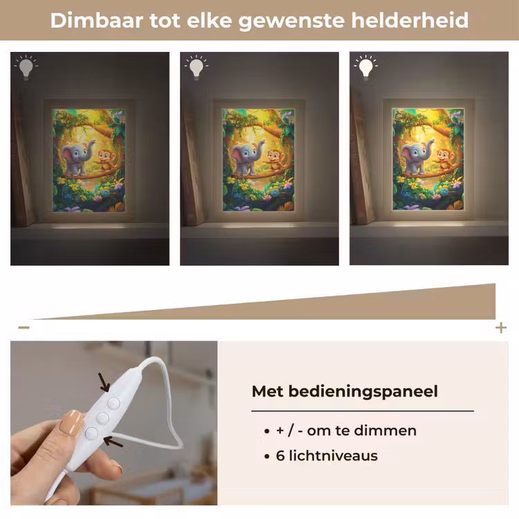 Olifant - Appje - Jungle - Kleurrijk Light Box met kabel klein -USP_dimbaarNL