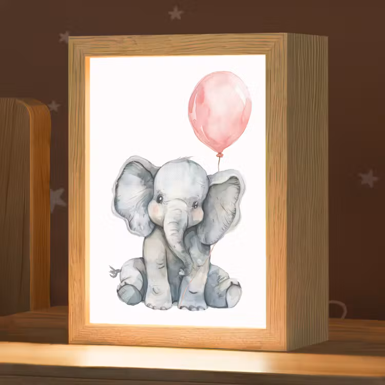 Olifant - Baby dier - Roze ballon Light Box met kabel klein -zzz_3d_website