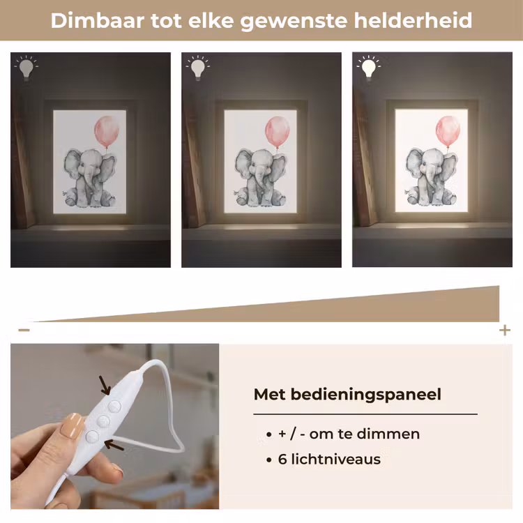 Olifant - Baby dier - Roze ballon Light Box met kabel klein -USP_dimbaarNL