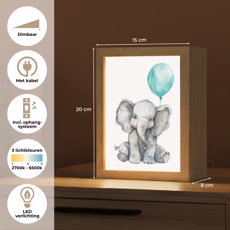 Olifant - Baby - Dieren - Blauwe ballon Light Box met kabel klein -USP_NL