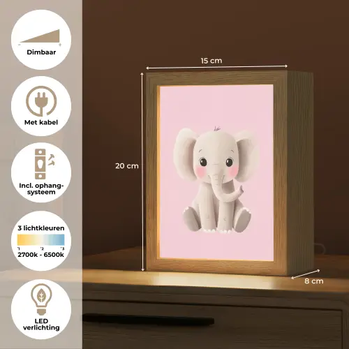 Olifant - Baby - Roze - Cartoon Light Box met kabel klein -USP_NL