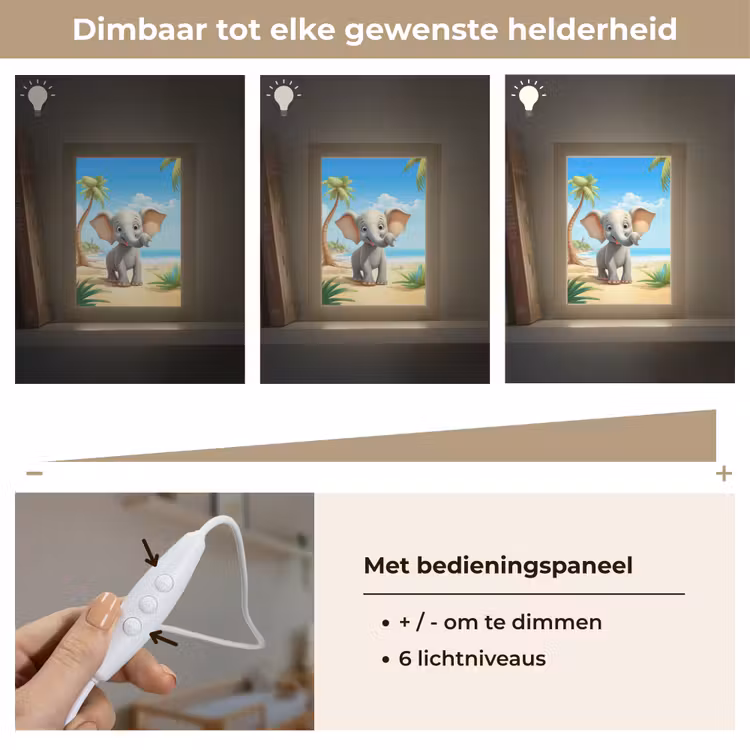 Olifant - Strand - Dieren - Meisjes - Kind Light Box met kabel klein -USP_dimbaarNL