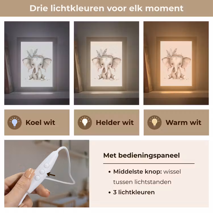 Olifant - Bohemian - Dieren - Boho Light Box met kabel klein -USP_lichtkleurNL