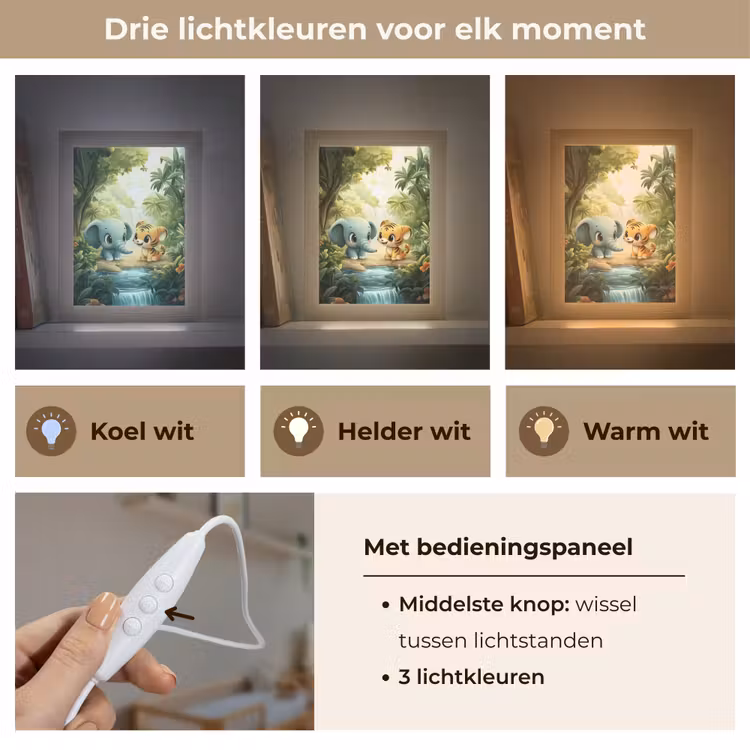 Olifant - Tijger - Bos - Jungle Light Box met kabel klein -USP_lichtkleurNL