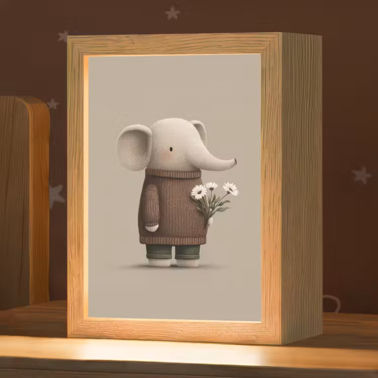 Olifant - Witte bloemen - Kindvriendelijk Light Box met kabel klein -zzz_3d_website