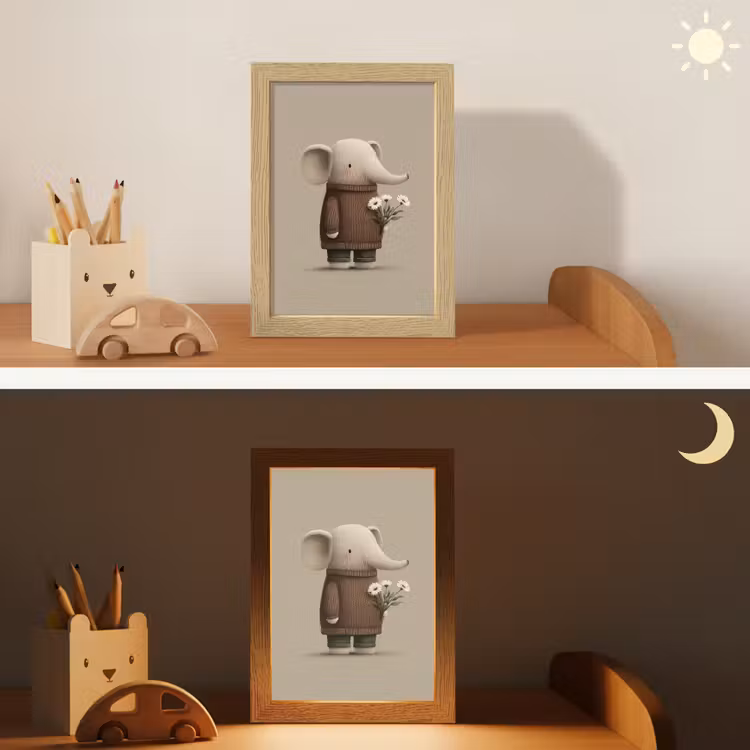 Olifant - Witte bloemen - Kindvriendelijk Light Box met kabel klein -sfeer3_kind