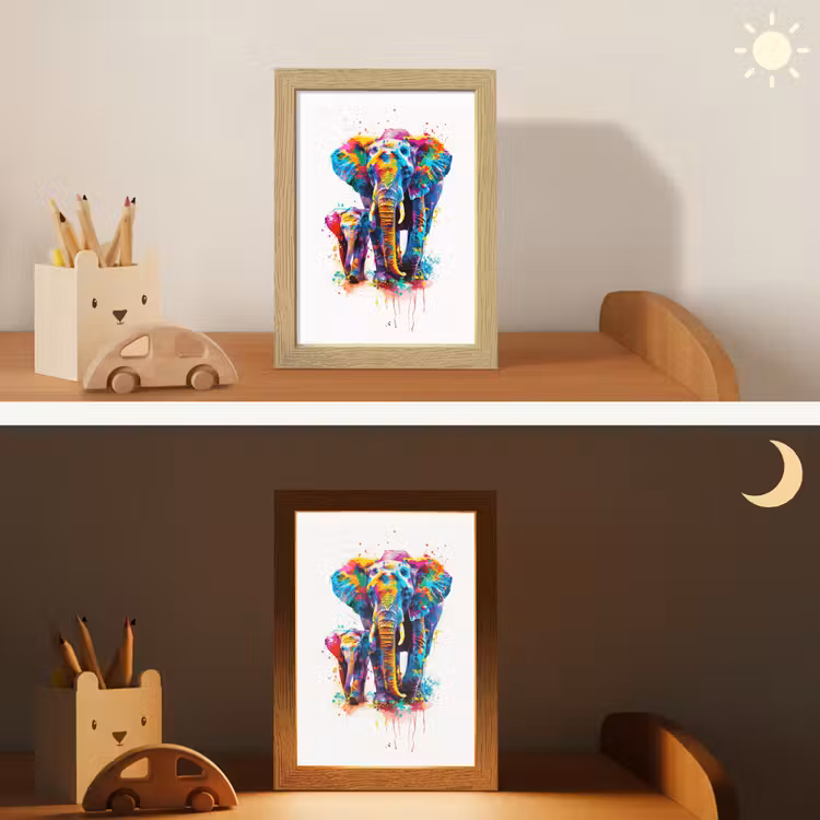 Olifanten - Dieren - Verf - Kleurrijk Light Box met kabel klein -sfeer3_kind