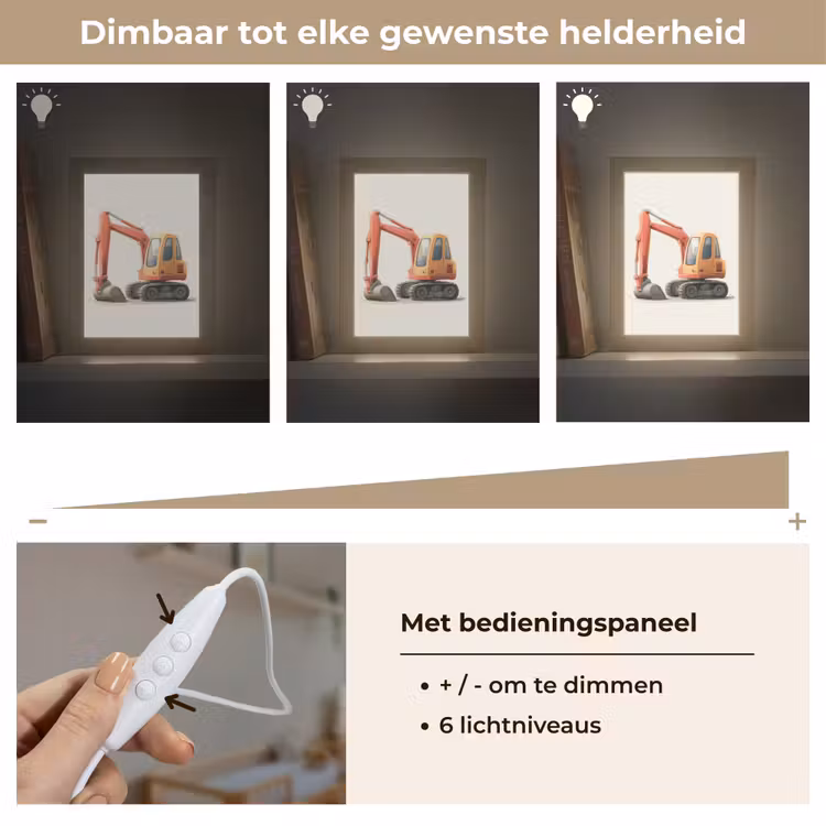 Graafmachine - Oranje - Illustratie - Minimalistisch Light Box met kabel (Kinderlampje) klein -USP_dimbaarNL