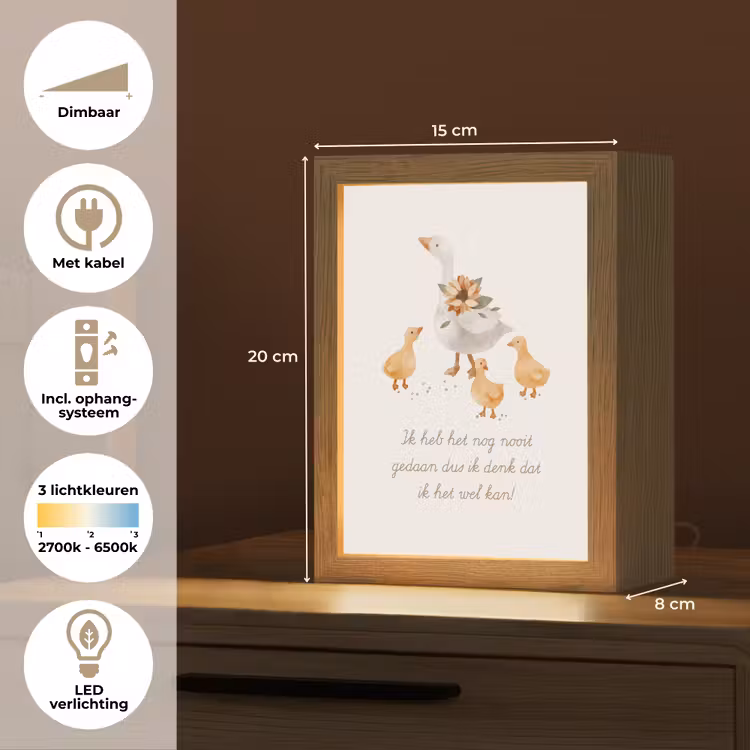 Boerderij dieren - Eend - Quote - 'Ik heb het nog nooit gedaan dus ik denk dat ik het wel kan!' Light Box met kabel klein -USP_NL