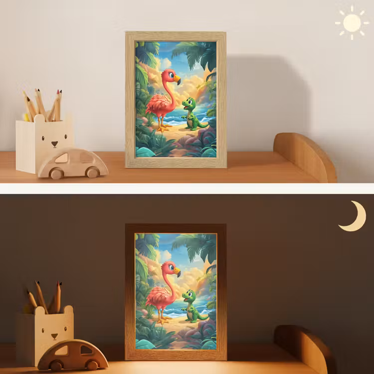 Flamingo - Dinosaurus - Strand - Kleurrijk Light Box met kabel klein -sfeer3_kind