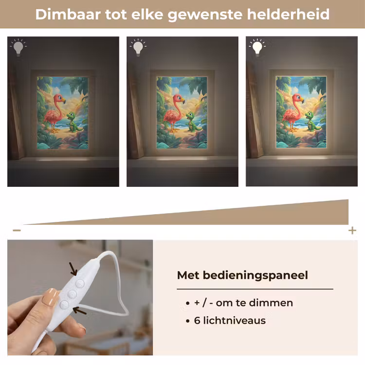 Flamingo - Dinosaurus - Strand - Kleurrijk Light Box met kabel klein -USP_dimbaarNL