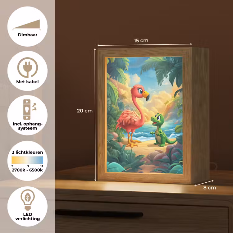 Flamingo - Dinosaurus - Strand - Kleurrijk Light Box met kabel klein -USP_NL